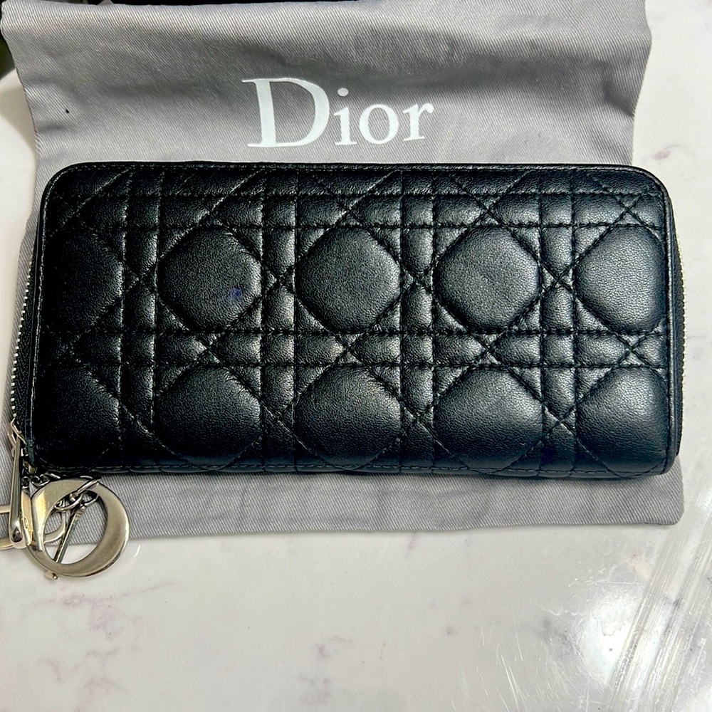 Dior Quilted Black Leather Zip Wallet